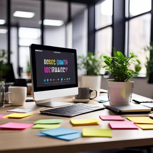 Laptop képernyőjén weboldal vázlata, mellette grafikonok és jegyzetek a marketingstratégiához