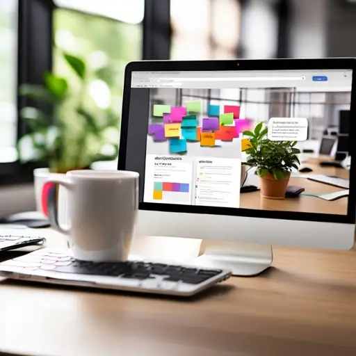 Laptopon megnyitott weboldalterv, mellette piaci analízis grafikon és jegyzetfüzet marketing stratégia vázlatával.