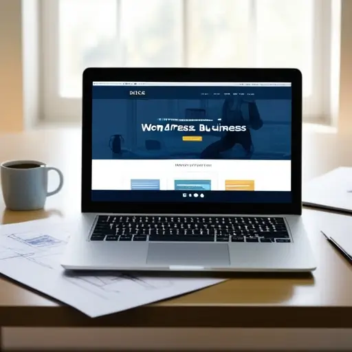 Laptop képernyőjén modern vállalkozói honlap sablon WordPress admin felülettel