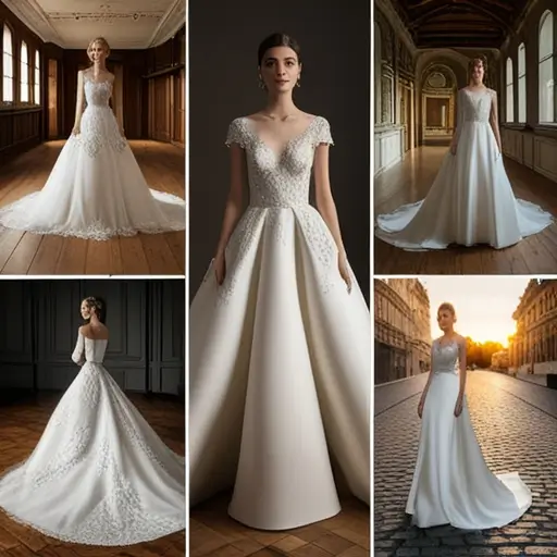 Varrónő egy gyönggyel díszített, személyre szabott esküvői ruha utolsó simítását végzi egy budapesti stúdióban