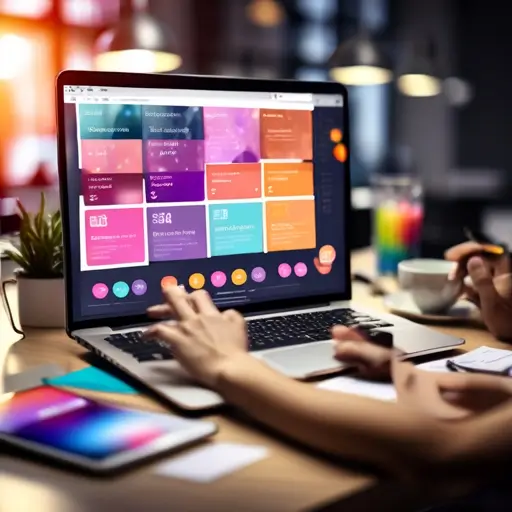 Laptop kijelzőjén HTML- és CSS-kód, mappa struktúra, mellette tervezővázlat és kávésbögre