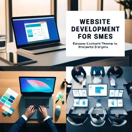 Fejlesztő laptopon kódot ír, asztalon weboldal-vázlat és kávésbögre KKV projekthez