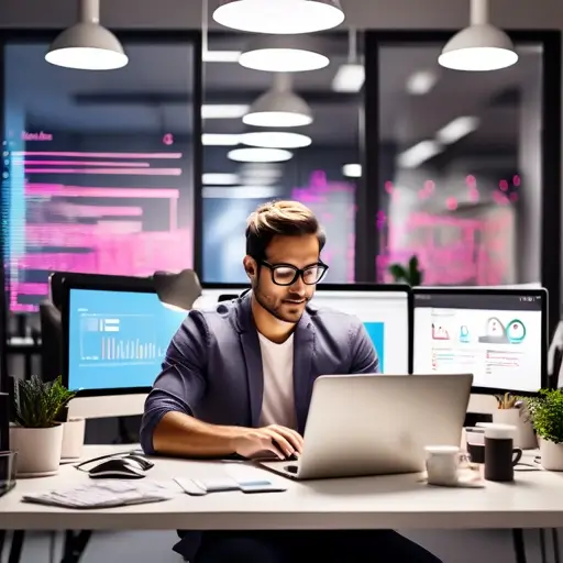 Laptopon futó weboldalfejlesztő környezet, mellette kézírásos vázlatok és színminta a tervezéshez