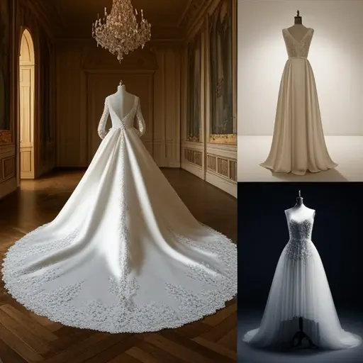 Elegáns, hosszú csipkaujjas menyasszonyi ruha hullámos tüll uszállyal, finom gyöngydíszítéssel