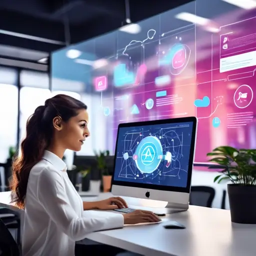 Laptop kijelzőjén weboldalterv, mellette mesterséges intelligencia-algoritmusok javaslatai az ikonok elrendezéséhez