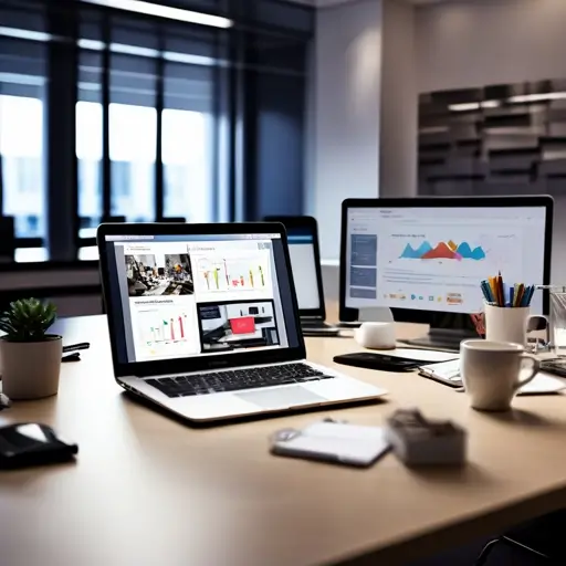 céges weboldal készítésének drótvázterve laptop kijelzőn, mellette vázlatok és jegyzetek